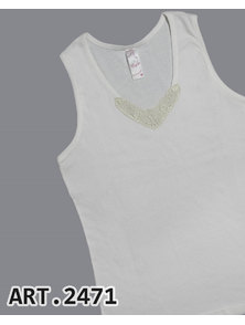 CAMISETA MUSCULOSA HUESO CON APLIQUE